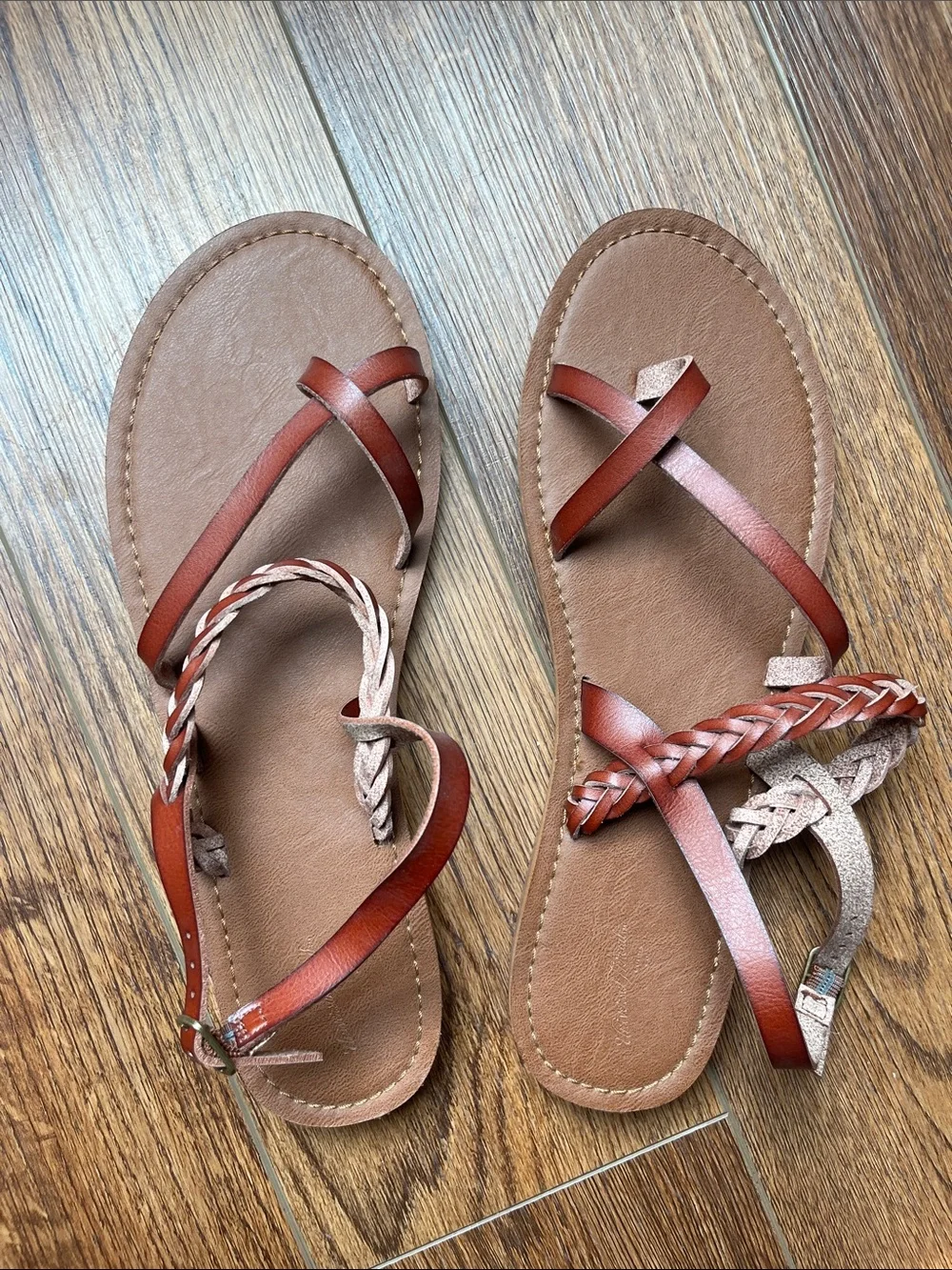 Women’s Brown Toe Strap Flat Sandals - Size 12